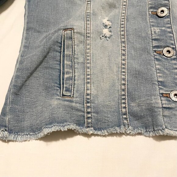 Jeaniologie Altered Jean Denim Jacket Dont Talk to Strangers Patch Sz Large - Picture 8 of 16